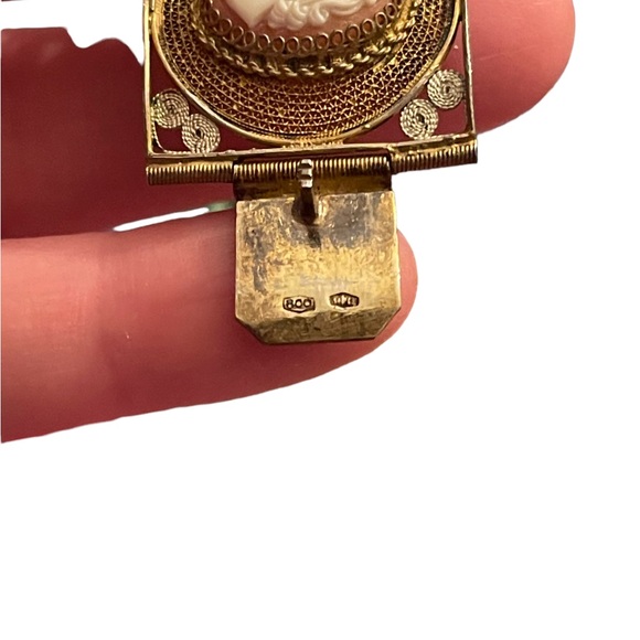 Vintage 800 Italy Gold wash Fancy filagree shell cameo bracelet chunky bangle - Picture 6 of 15